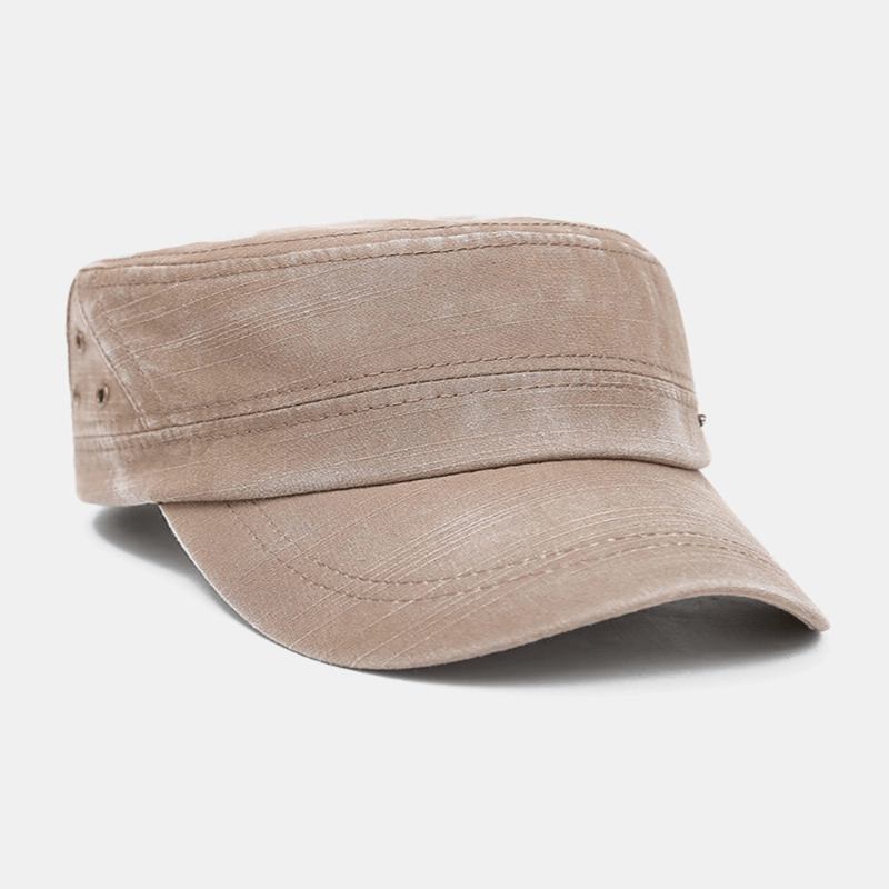 Män Vintage Koppar Stoma Metalletikett Militär Cap Distressed Justerbar Cadet Hat Flat Cap