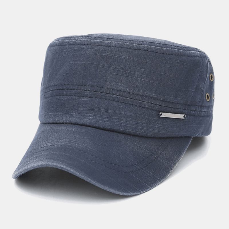 Män Vintage Koppar Stoma Metalletikett Militär Cap Distressed Justerbar Cadet Hat Flat Cap