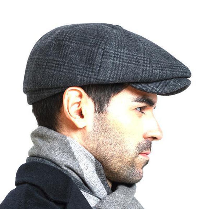 Män Vintage Ull Gjord Målare Basker Hat Vinter Varm Gentleman Octagonal Newsboy Cap