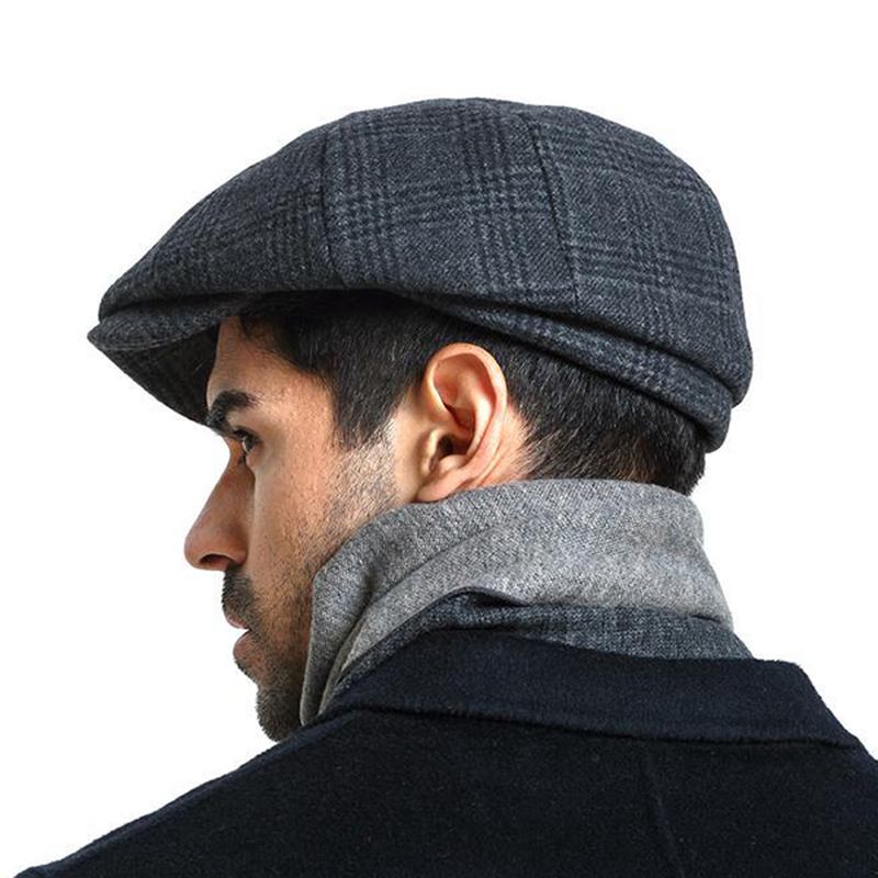 Män Vintage Ull Gjord Målare Basker Hat Vinter Varm Gentleman Octagonal Newsboy Cap