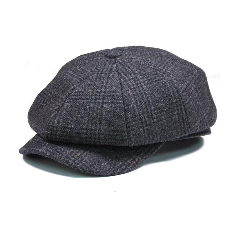 Män Vintage Ull Gjord Målare Basker Hat Vinter Varm Gentleman Octagonal Newsboy Cap