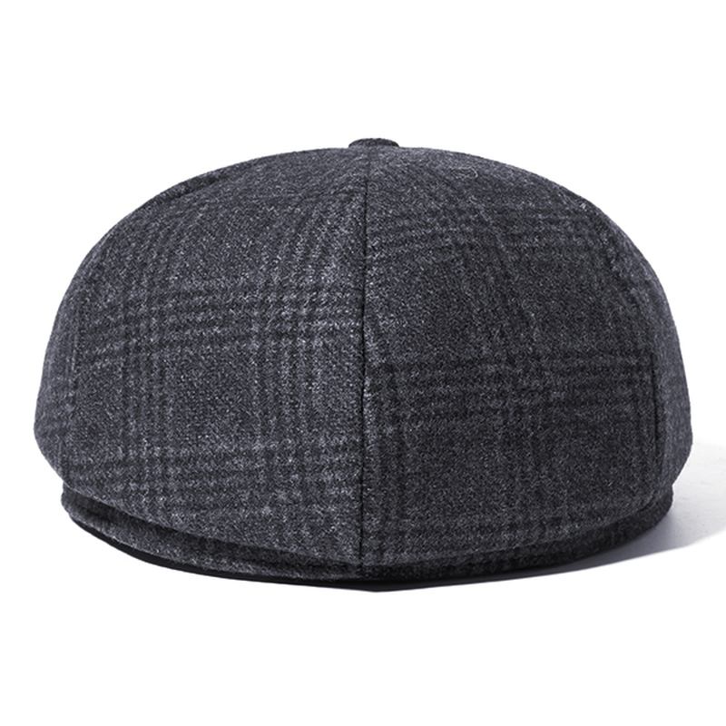 Män Vintage Ull Gjord Målare Basker Hat Vinter Varm Gentleman Octagonal Newsboy Cap