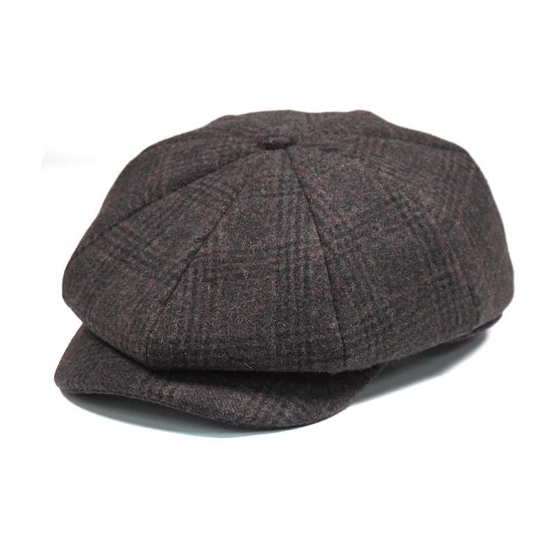 Män Vintage Ull Gjord Målare Basker Hat Vinter Varm Gentleman Octagonal Newsboy Cap