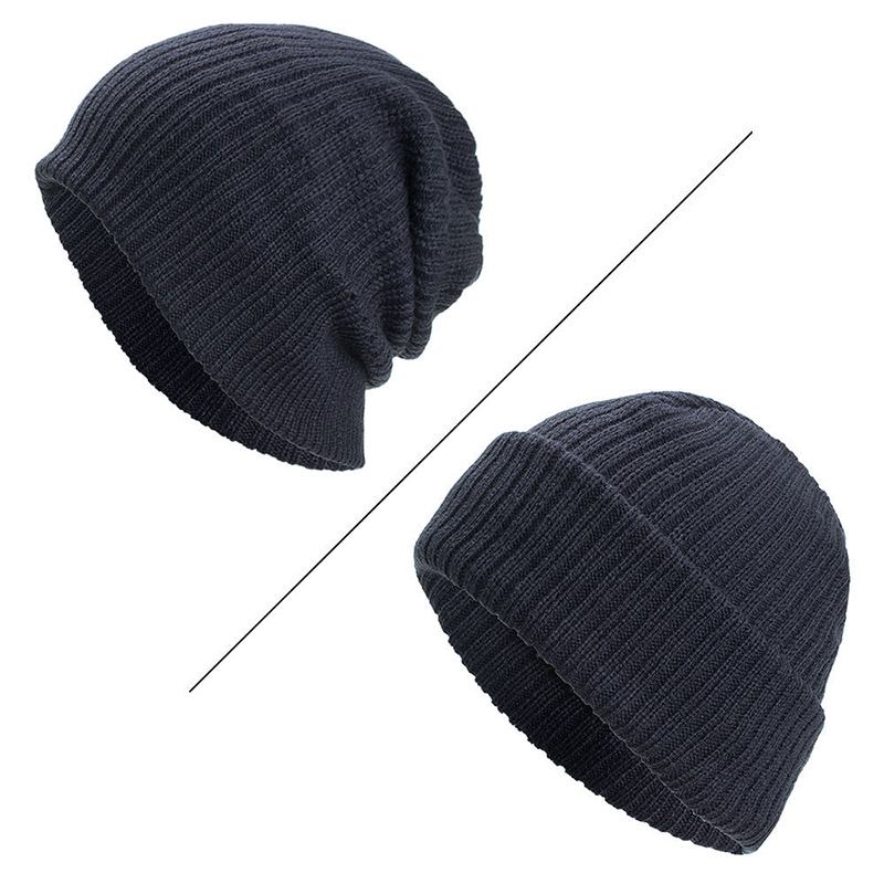 Män Vinter Tjocka Brättelös Stickad Mössa Slouch Beanie Kepsar