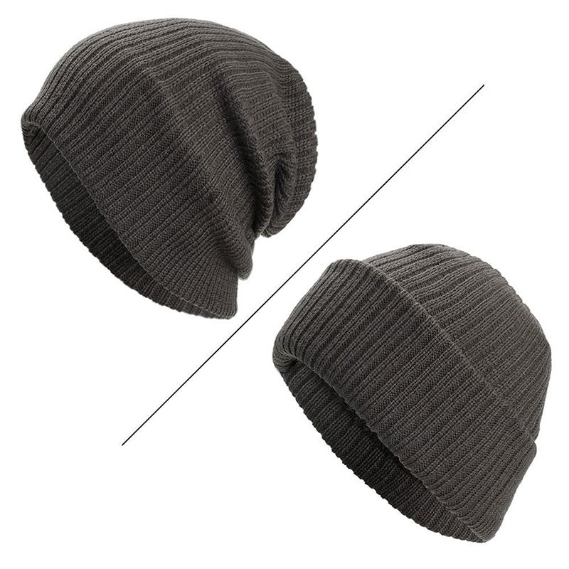 Män Vinter Tjocka Brättelös Stickad Mössa Slouch Beanie Kepsar