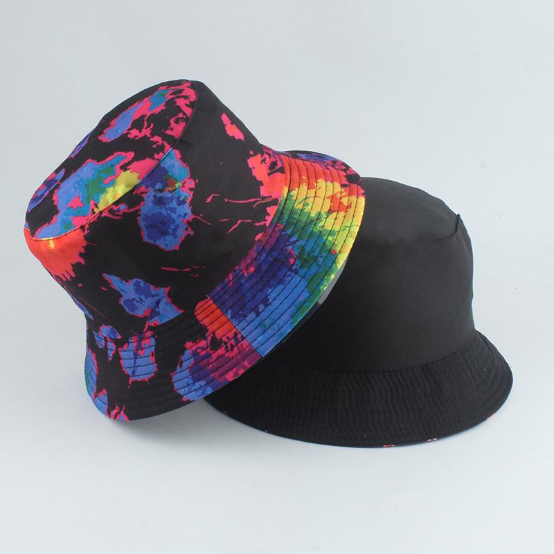 Ny Stil Tryckt Dubbelsidig Fiskarhatt Färg Tie-dye Hip-hop Casual Flat Top Basin Hat