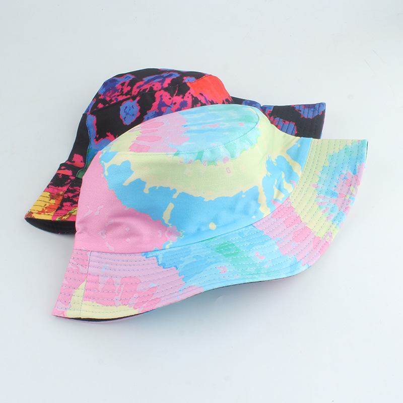 Ny Stil Tryckt Dubbelsidig Fiskarhatt Färg Tie-dye Hip-hop Casual Flat Top Basin Hat