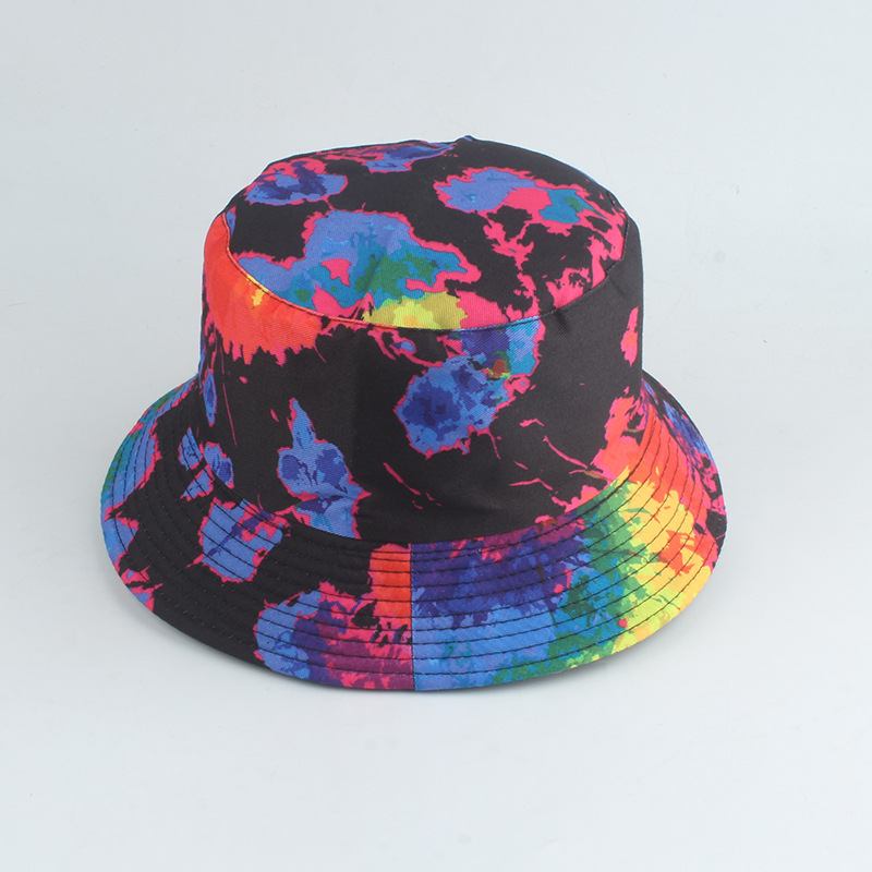 Ny Stil Tryckt Dubbelsidig Fiskarhatt Färg Tie-dye Hip-hop Casual Flat Top Basin Hat