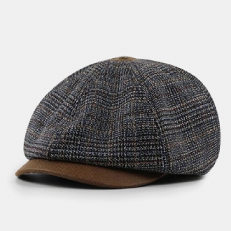 Patchwork Färgsömmar Brittisk Stil Retro Kortbrättad Baskerhatt Newsboyhatt Åttakantig Hatt För Män