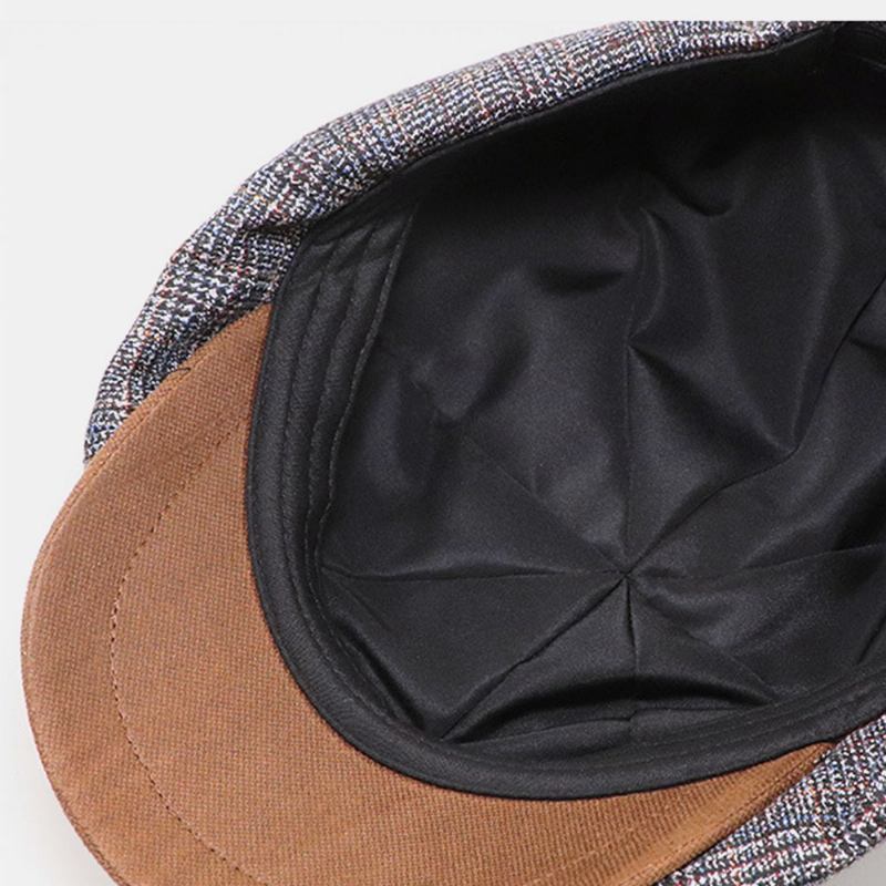 Patchwork Färgsömmar Brittisk Stil Retro Kortbrättad Baskerhatt Newsboyhatt Åttakantig Hatt För Män