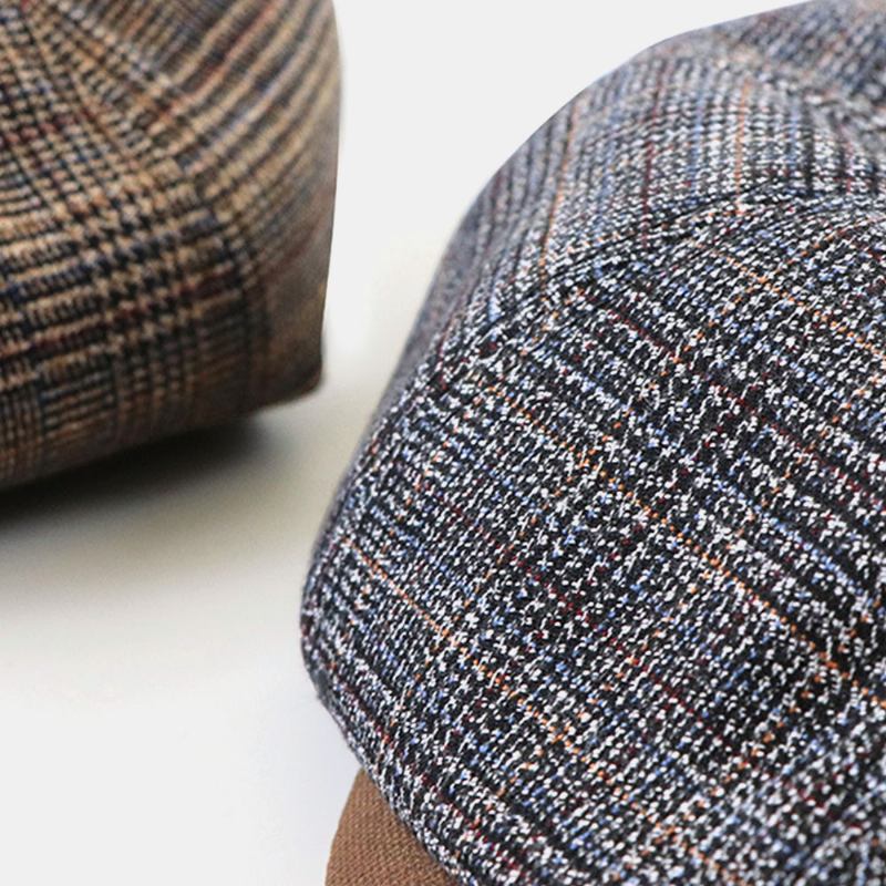 Patchwork Färgsömmar Brittisk Stil Retro Kortbrättad Baskerhatt Newsboyhatt Åttakantig Hatt För Män