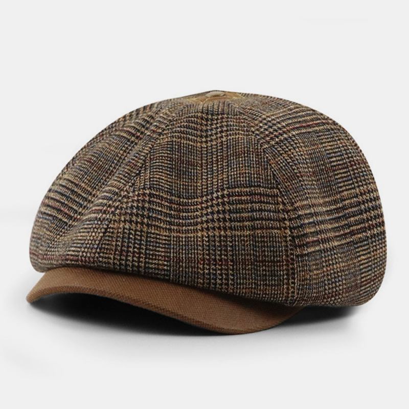 Patchwork Färgsömmar Brittisk Stil Retro Kortbrättad Baskerhatt Newsboyhatt Åttakantig Hatt För Män