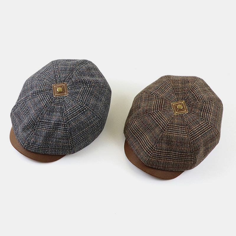 Patchwork Färgsömmar Brittisk Stil Retro Kortbrättad Baskerhatt Newsboyhatt Åttakantig Hatt För Män