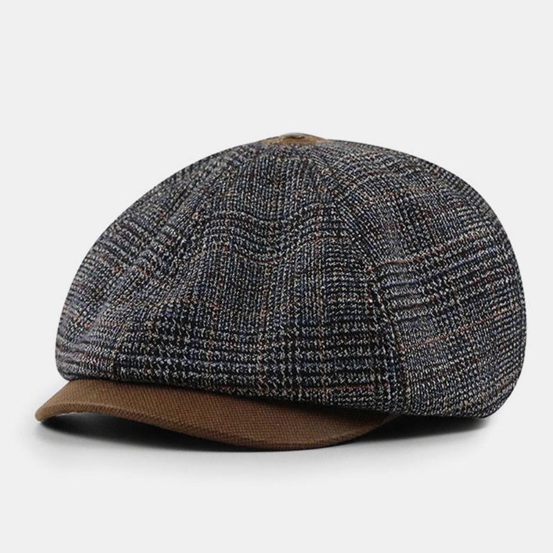 Patchwork Färgsömmar Brittisk Stil Retro Kortbrättad Baskerhatt Newsboyhatt Åttakantig Hatt För Män