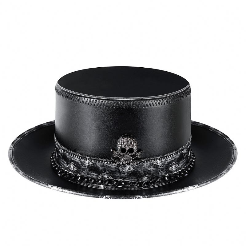 Pu Läder Skull Chain Gentleman Hat