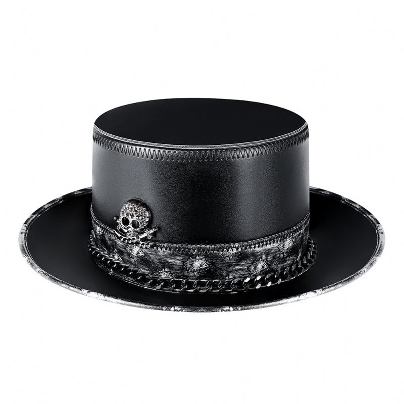 Pu Läder Skull Chain Gentleman Hat