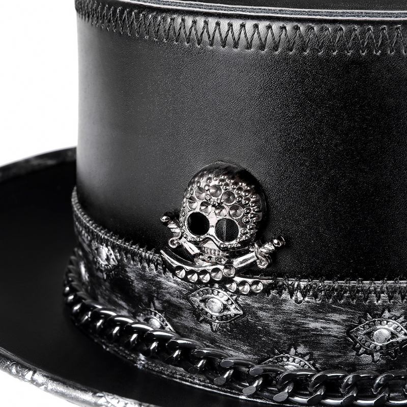 Pu Läder Skull Chain Gentleman Hat