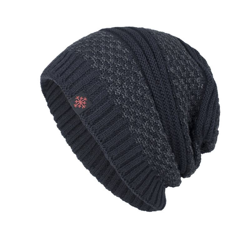 Solid Knitted Skullies Beanie Cap För Herr Plus Velvet Warm Outdoor Casual Hats