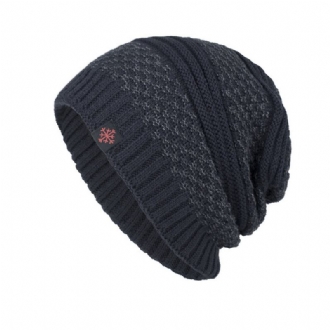 Solid Knitted Skullies Beanie Cap För Herr Plus Velvet Warm Outdoor Casual Hats