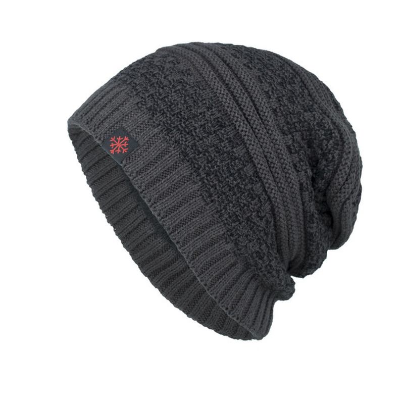 Solid Knitted Skullies Beanie Cap För Herr Plus Velvet Warm Outdoor Casual Hats