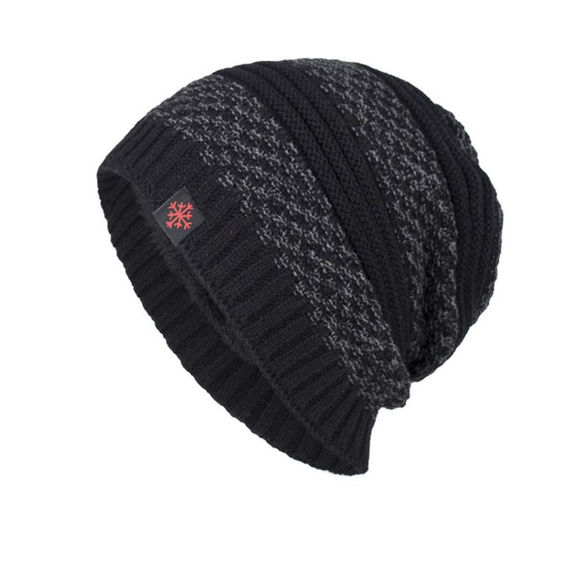 Solid Knitted Skullies Beanie Cap För Herr Plus Velvet Warm Outdoor Casual Hats