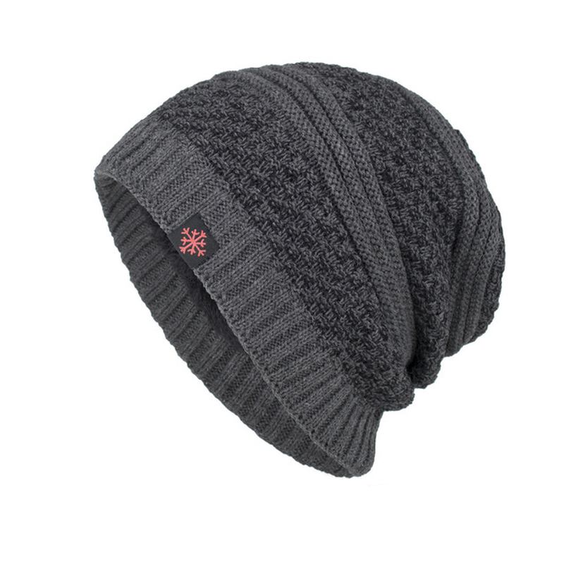 Solid Knitted Skullies Beanie Cap För Herr Plus Velvet Warm Outdoor Casual Hats