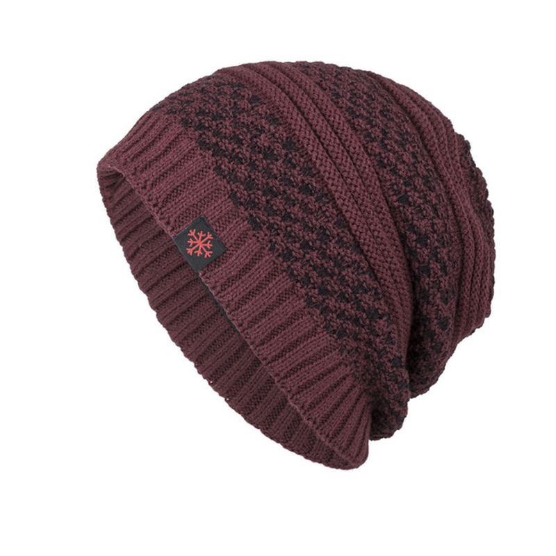 Solid Knitted Skullies Beanie Cap För Herr Plus Velvet Warm Outdoor Casual Hats