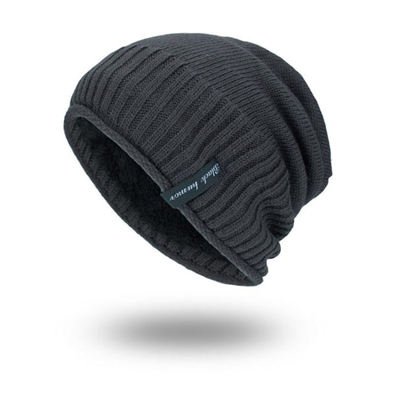 Solid Stickad Skullies-keps För Män Plus Varma Sammets Utomhus Casual Skull-hattar