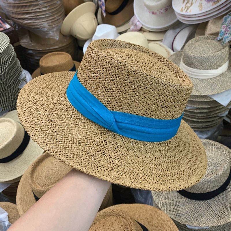 Sommarhatt Platt Stråhatt Kvinna Raffia Stråhatt Strandsemester Solskugga Solhatt Fiskarhatt Nät Röd