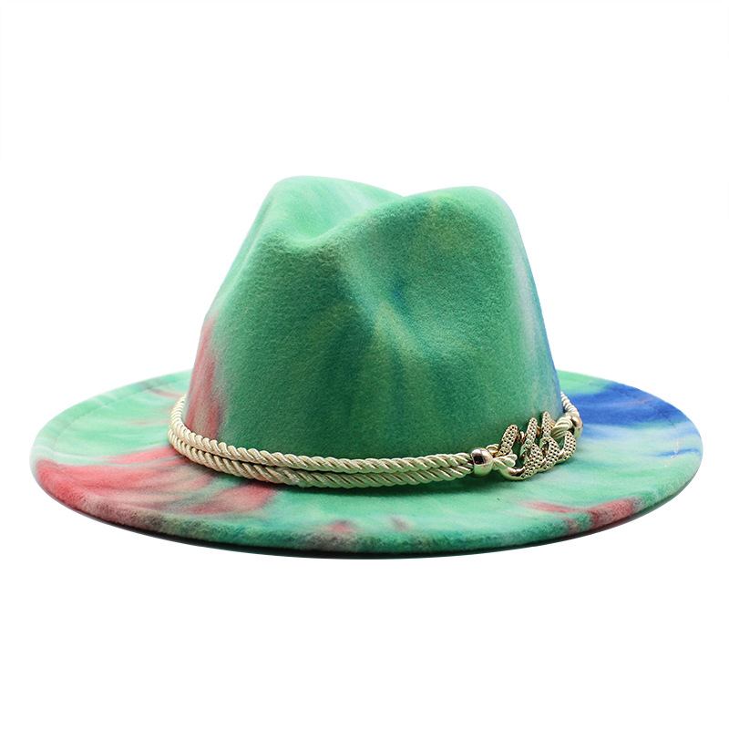 Tie-dye Rosa Ylletyg Present Mode Platt Brätte Jazz Hat Filt Hat