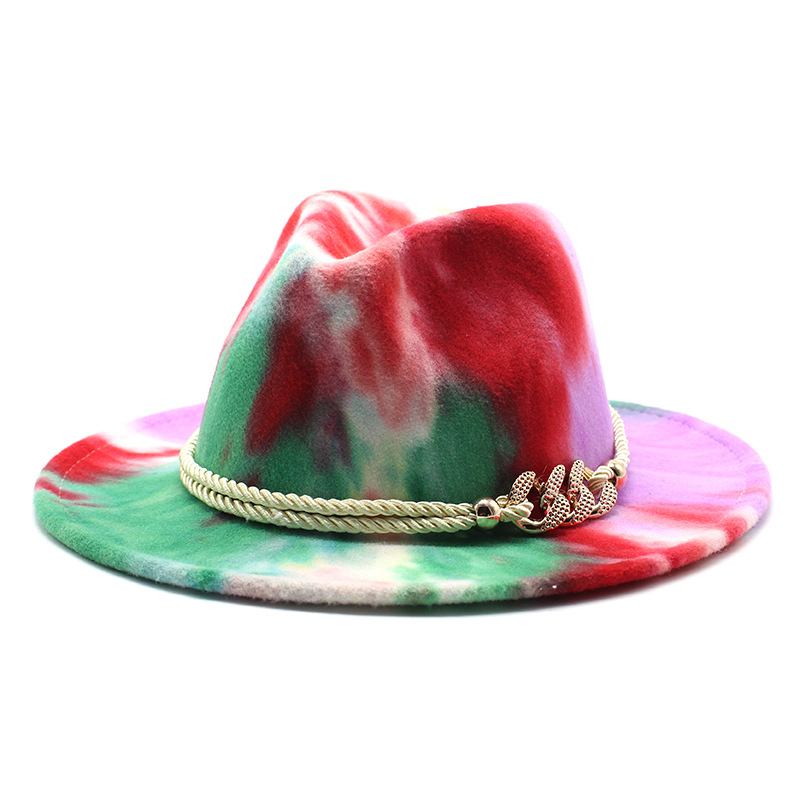 Tie-dye Rosa Ylletyg Present Mode Platt Brätte Jazz Hat Filt Hat