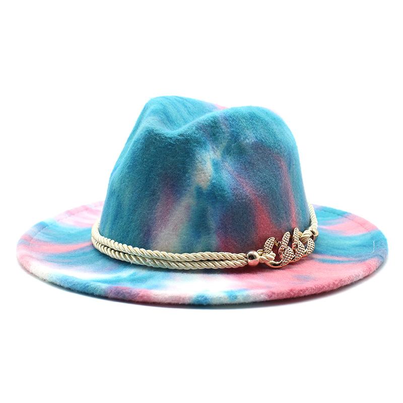 Tie-dye Rosa Ylletyg Present Mode Platt Brätte Jazz Hat Filt Hat