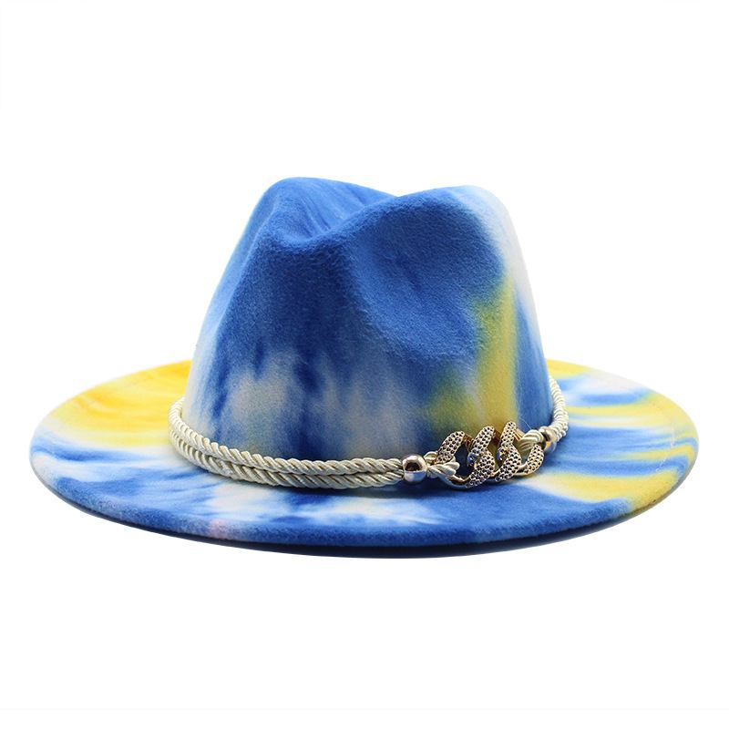 Tie-dye Rosa Ylletyg Present Mode Platt Brätte Jazz Hat Filt Hat