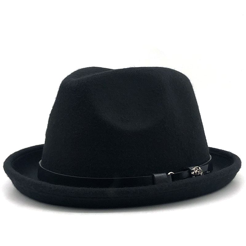 Top Hat Bälte Spänne Svart Woolen Hat Herr Brittisk Jazz Hat Imitation Wool