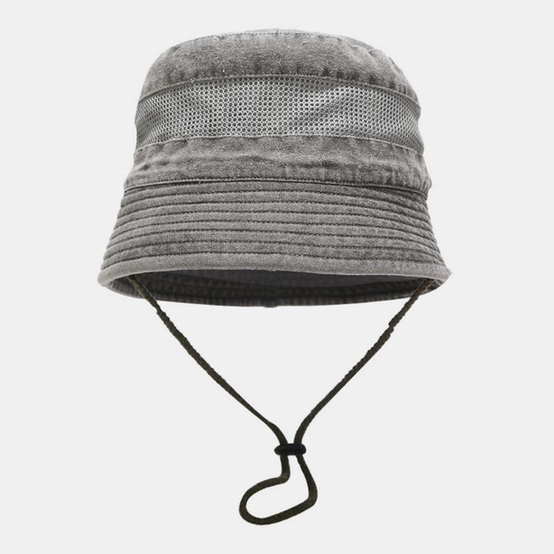 Tvättbar Bomullshatt Mesh Andningsbar Fritid Fiskarhatt Bucket Hat