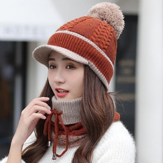 Ullkeps Och Halsduk Set Beanie Warm Winter Pom Wooly Cap