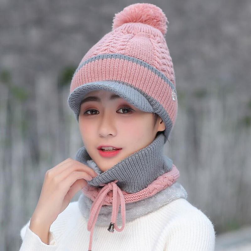 Ullkeps Och Halsduk Set Beanie Warm Winter Pom Wooly Cap