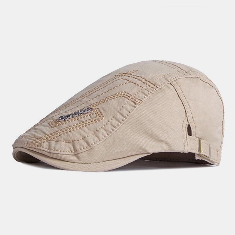 Unisex-bokstav Metalletikett Baskerkeps Brittiska Retrosidor Justerbart Spänne Andas Solskydd Framåt Hatt Newsboy Hatt Körhatt