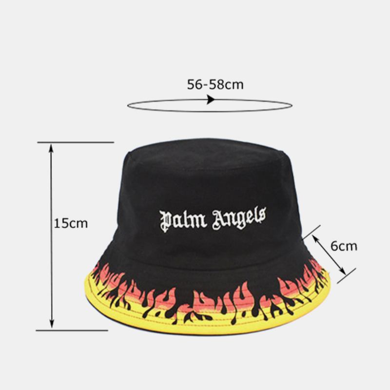 Unisex Bomull Dubbelsidigt Slitage Flame Med Tryck Brev Broderad Bucket Hatt Mode Hopfällbar Andningsbar Solskyddshatt