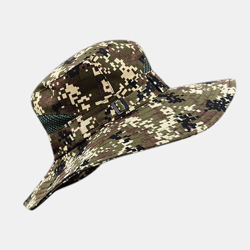 Unisex Bomull Kamouflage Sommar Utomhus Solskyddsbräda Brätte Skydd Ansikte Justerbar Solhatt Bucket Hat