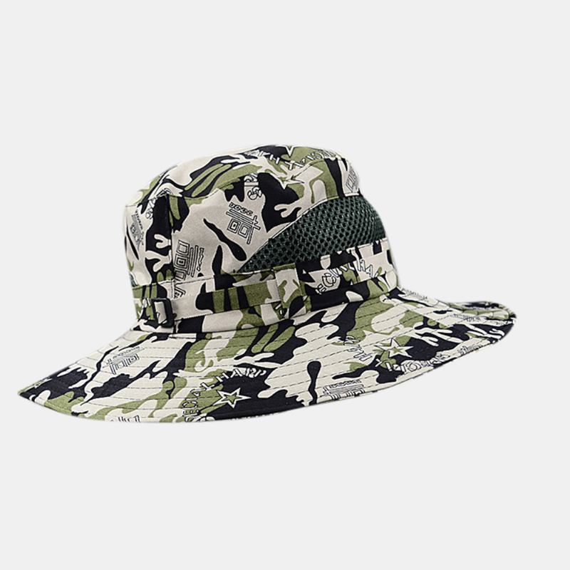 Unisex Bomull Kamouflage Sommar Utomhus Solskyddsbräda Brätte Skydd Ansikte Justerbar Solhatt Bucket Hat