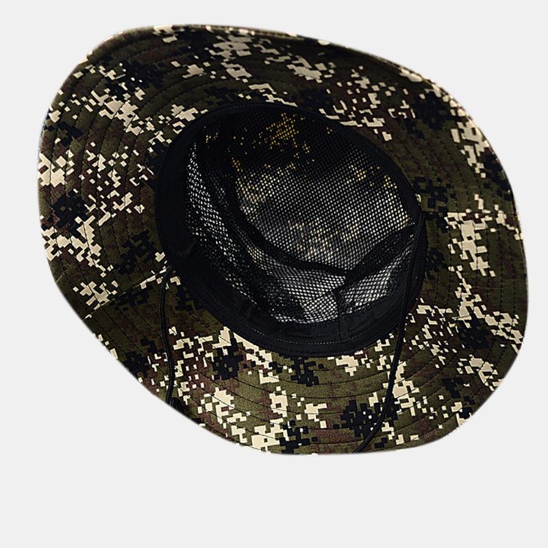 Unisex Bomull Kamouflage Sommar Utomhus Solskyddsbräda Brätte Skydd Ansikte Justerbar Solhatt Bucket Hat