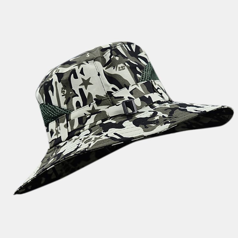 Unisex Bomull Kamouflage Sommar Utomhus Solskyddsbräda Brätte Skydd Ansikte Justerbar Solhatt Bucket Hat