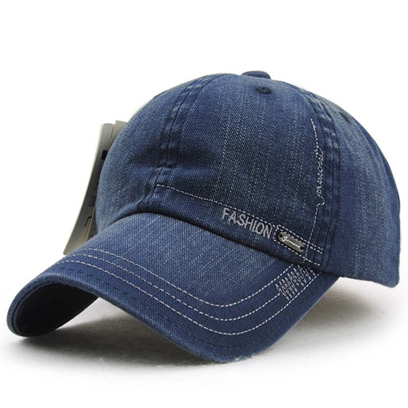 Unisex Bomull Tvättad Denim Basebollkeps Vintage Justerbar Golf Snapback Hatt