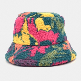 Unisex Bomullsblandning Färgutskrift Sammet Håll Värmen Utomhusresor Casual Bucket Hat