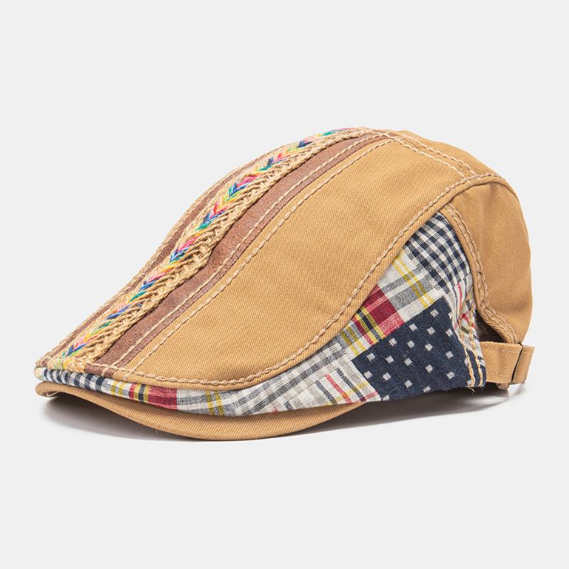 Unisex Bomullslapptäcke Regnbågsfärgad Vävd Halmrep Dekoration Casual All-match Basker Flat Cap Ivy Cap