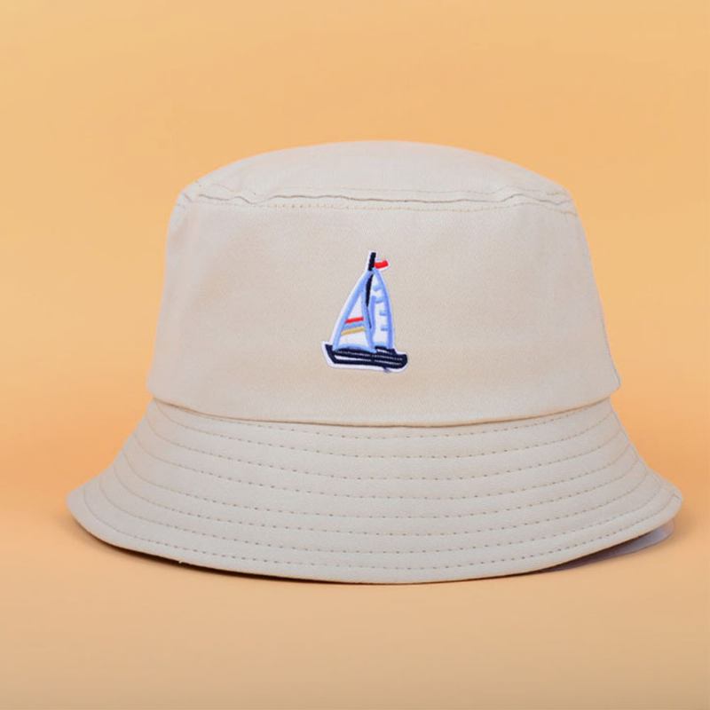 Unisex Bomullssegelbåtsmönster Justerbar Casual Sunshade Bucket Hat