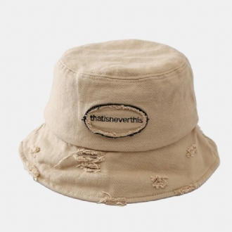 Unisex Bred Brätte Bred Brodery Bucket Hat Broken Hole Patch Sommarsolskydd Justerbar Hatt