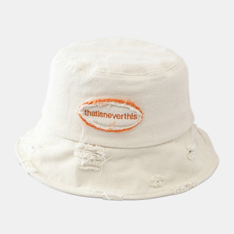 Unisex Bred Brätte Bred Brodery Bucket Hat Broken Hole Patch Sommarsolskydd Justerbar Hatt