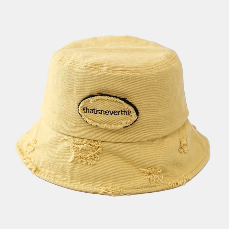 Unisex Bred Brätte Bred Brodery Bucket Hat Broken Hole Patch Sommarsolskydd Justerbar Hatt